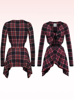 Nwt AUTUMN ADEIGBO “Blythe Blouse” Red Plaid Cut Out Fairy Top (Sz 2)